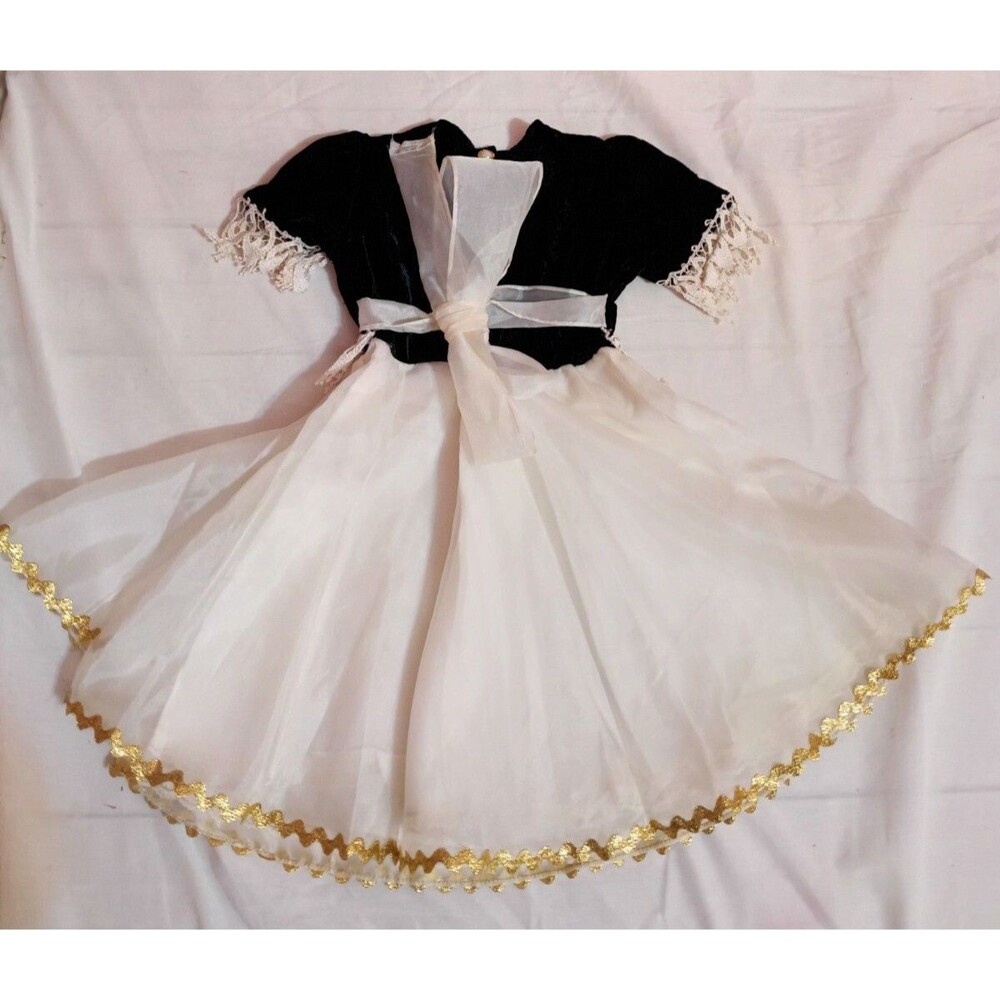 Vintage Velvet Dress Girls 2t  Lace With Gold Trim Circle Skirt Bow Party Dress - Picture 5 of 7